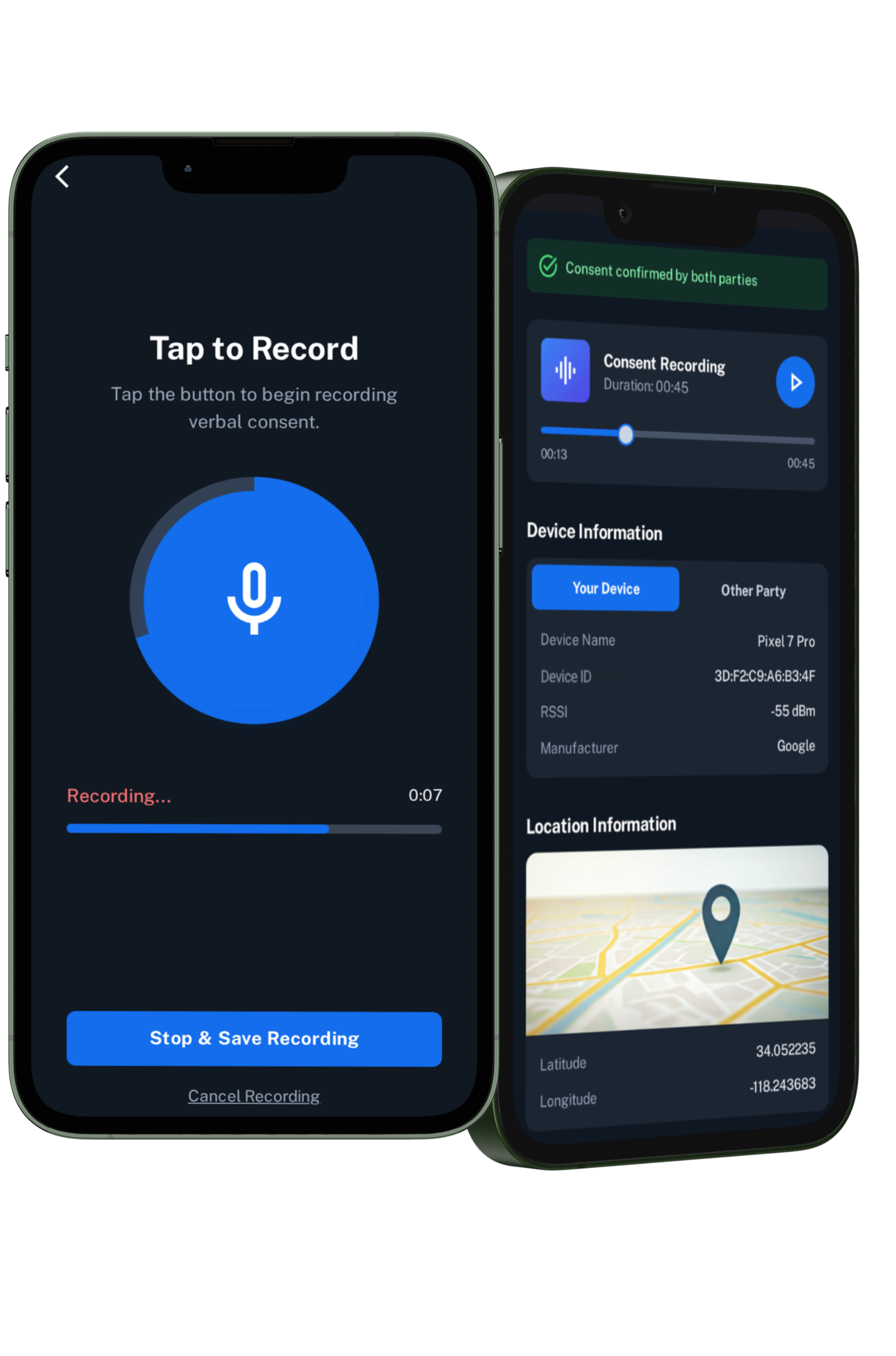 Digital Consent - Proof of mutual consent app with device linking and encrypted storage